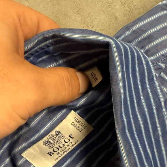 BOGGI Milano Blue Striped Dress Shirt Long Sleeve 41 16 Large - Picture 6 of 8
